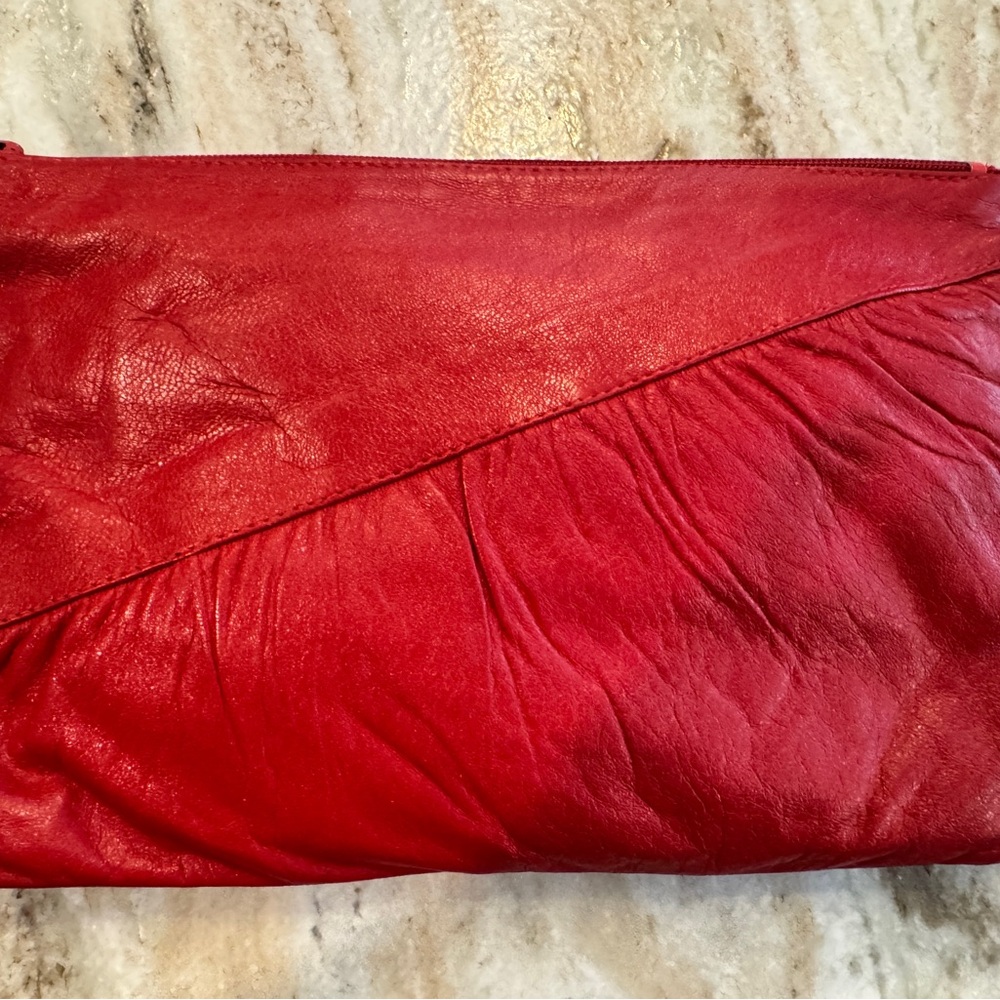 Vintage Red Leather Clutch - Genuine Leather Made In Italy